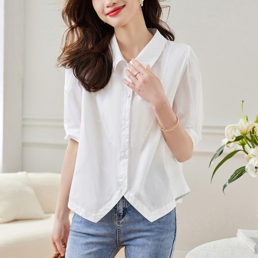 Lapel Top for Women Short-sleeved Summer Updated Design Niche Top Short Small Top