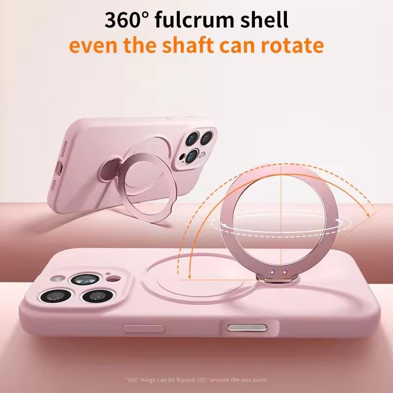 Magsafe Magnetic Bracket Liquid Silicone Phone Case For IPhone 13 14 15 16 17 Pro Max With Hanging Rope Anti fall Protective Cover