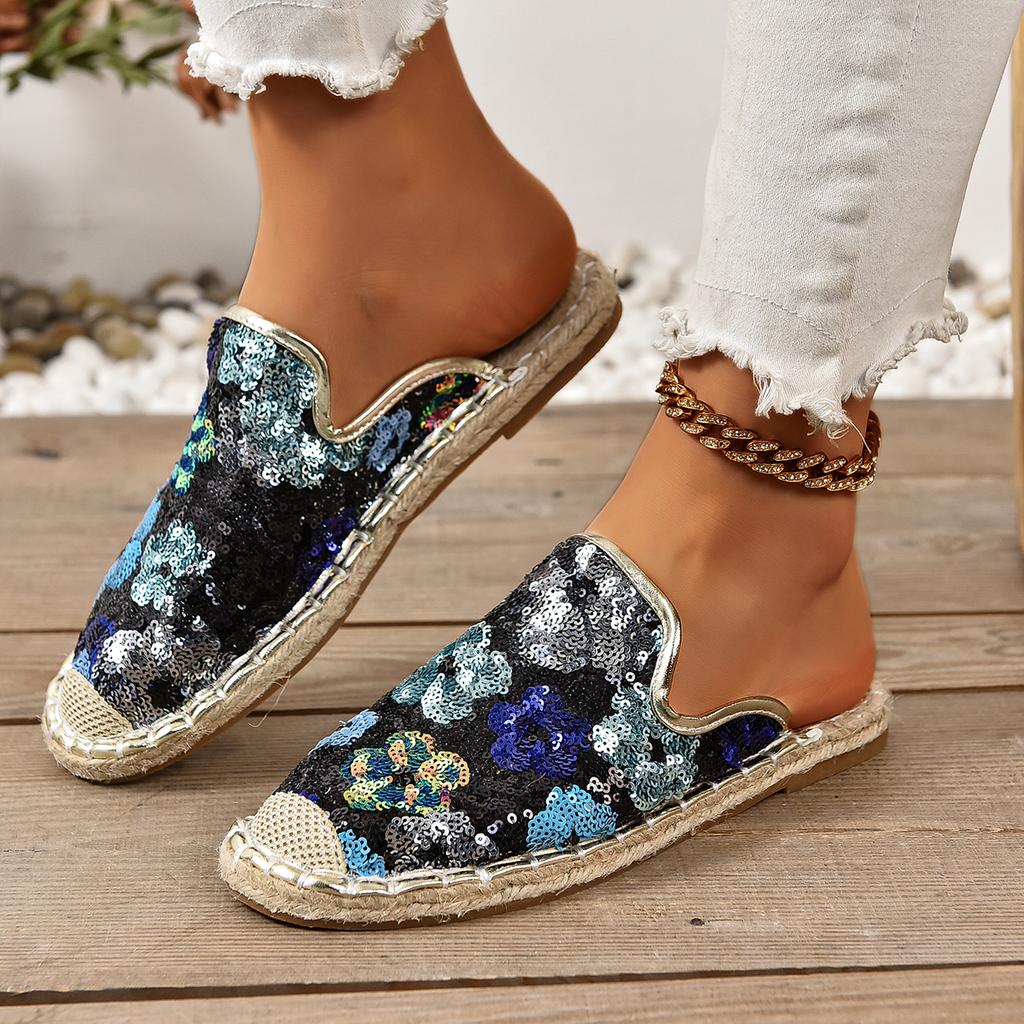 Fashion Women Slippers Glitter Flat Casual Baotou Slippers 2025 Summer New Fashion Shoes Women Lightweight Outdoor Sandals Slides Women