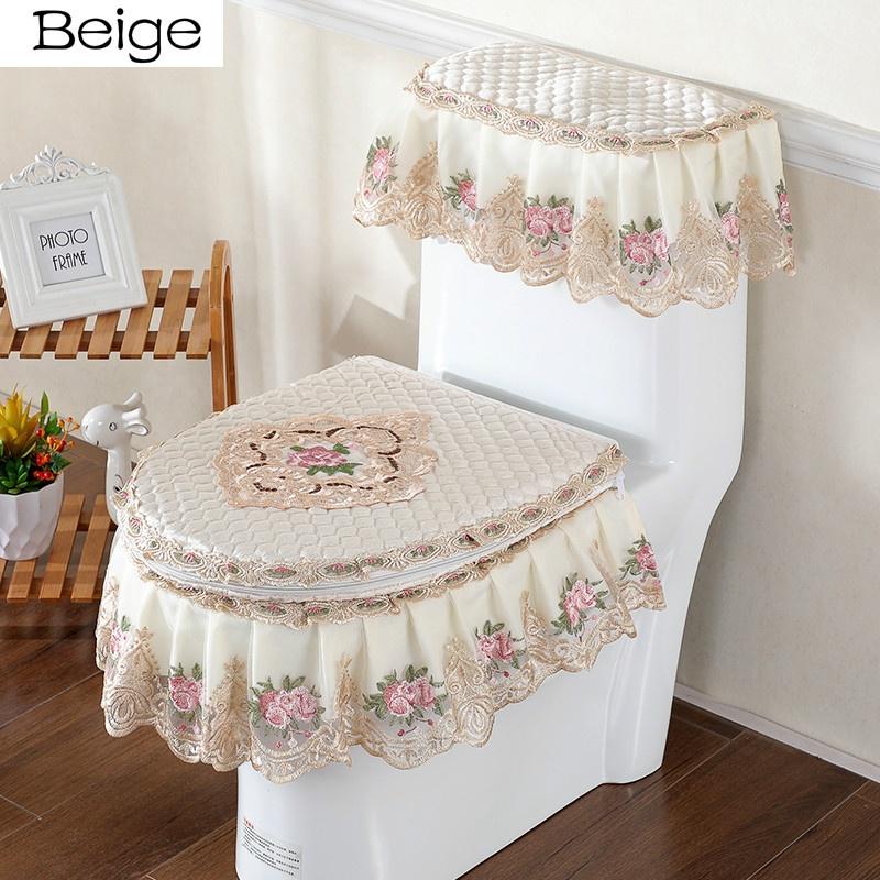 Buy Lace Bathroom Toilet Seat Water Tank Cover Top Covers Ruffles Toilets Pad Three Piece Set