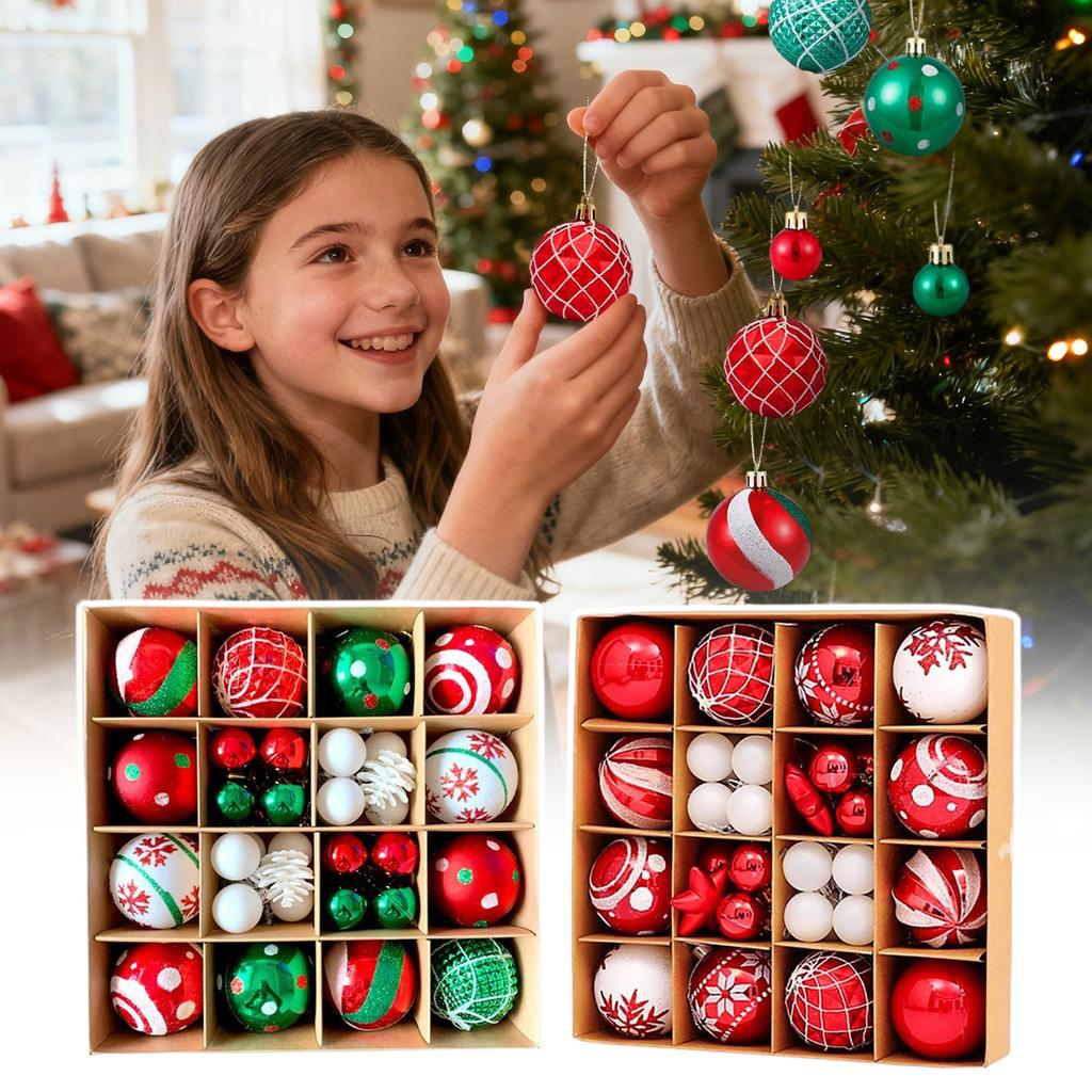 42pcs Christmas Tree Ornament Plastic Ball Decorations For DIY Crafts And Painted Designed Boxes Pendant