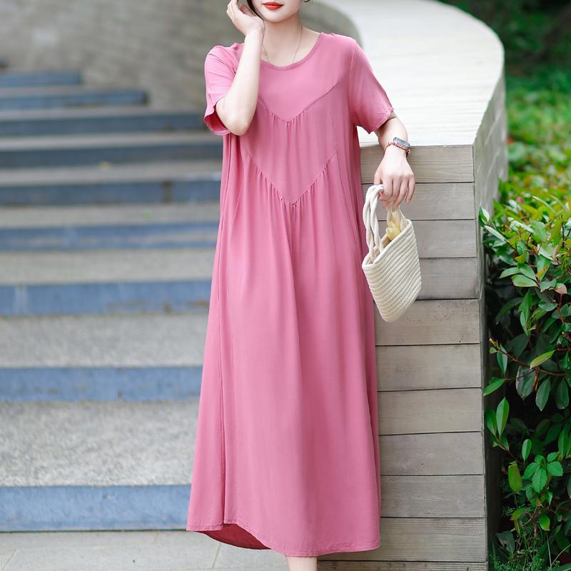 Κομψά Καλοκαιρινά Φαρδιά Φορέματα Γυναικεία Vintage Ρούχα Κοντομάνικο Μεγάλο Μέγεθος Casual Μακρύ Φόρεμα