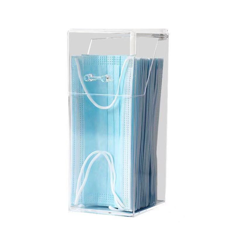 "Clear Acrylic Desktop Dust Mask Storage Box with Cover"