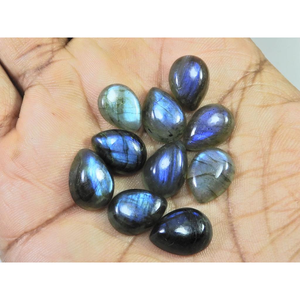 09X13MM Natural Labradorite Blue Fire Pear Cabochon Loose Gemstone 10Pcs Lot C-1122