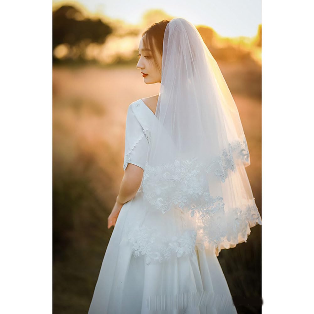 Wedding Lace Bridal Down Bridal Veil with Beautiful and Stylish for and Parties DRASAWEE(JP) Veil, Veil, Two-Tiered Comb, Weddings, Photoshoots,