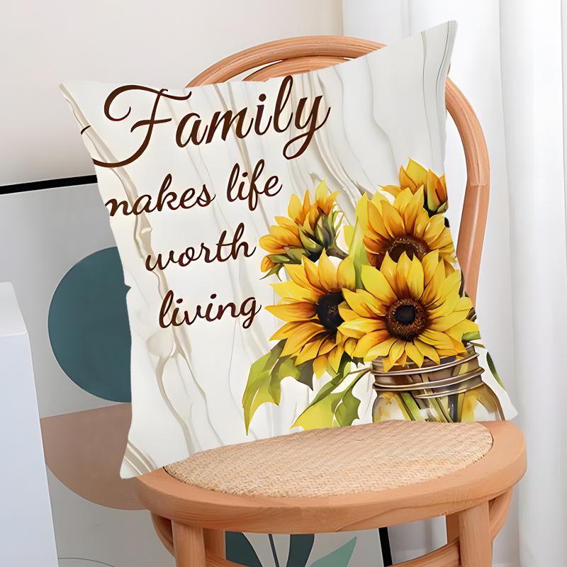 Pillow Cover Set Spring Linen Print Sunflower Pillow Cover Living Room Sofa Pillow Cushion