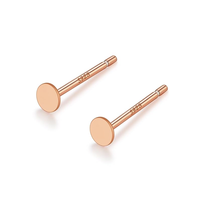 

[Peacetachio] silver 925 minimal studs earrings, 3mm round, 18k gold coating, Allergy friendly (pink gold, 1.5mm)
