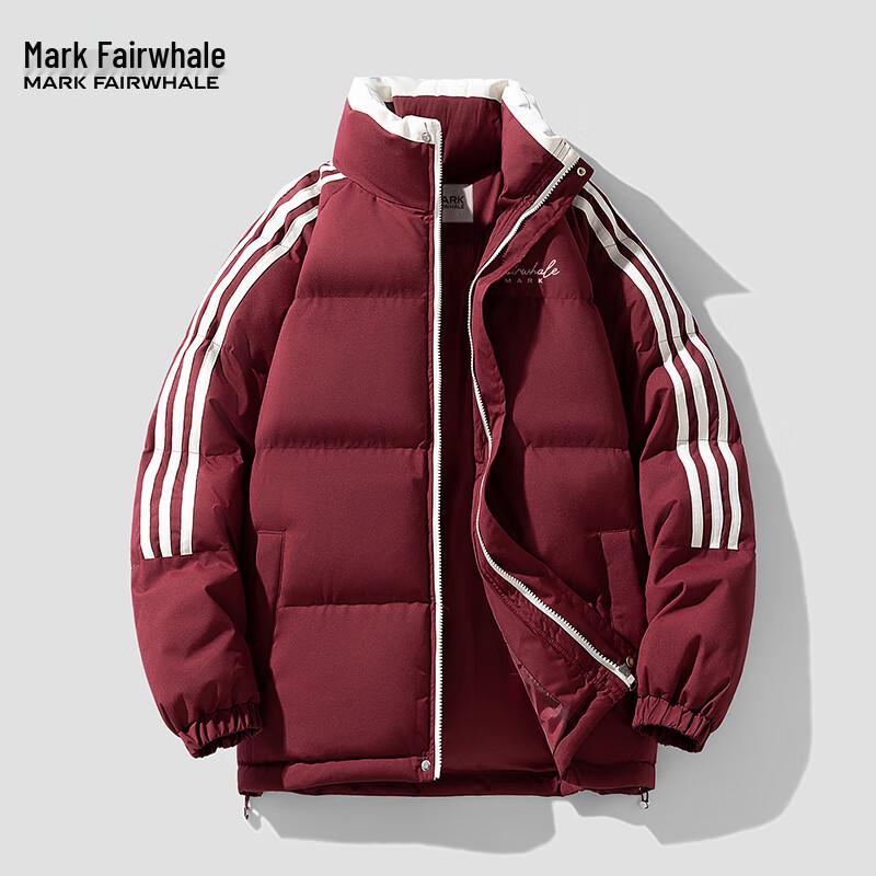 Mark Hua Fei Herren Jacke im koreanischen Stil, wattiert, mit Stehkragen und drei Streifen