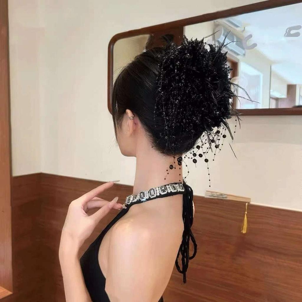 Double Floral Tassel Hair Clip, Elegant And Fashionable Headband