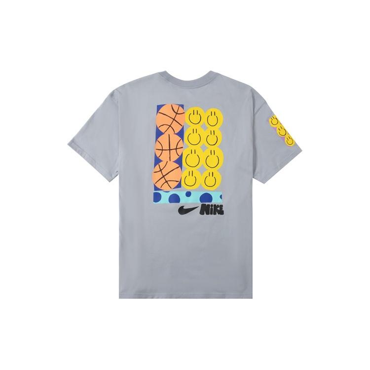 Men s Nike Smiling Face Basketball Pattern Printing Breathable Sports Short Sleeve Wolf Grey T-Shirt DQ1013-012 S