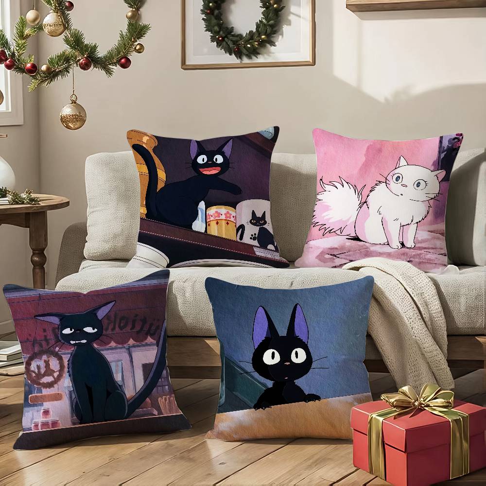 Cute Cat J-Jiji Pillow Case Anti-dustmite Pillowcase Invisible Zipper Silky Short Plush Sofa Cushion Cover