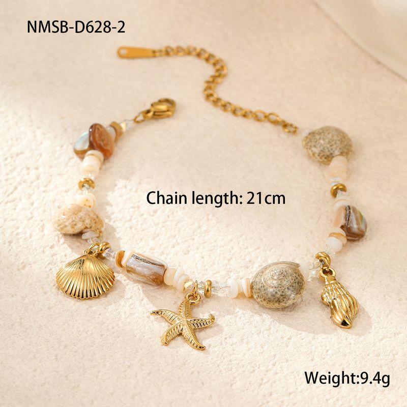 European and American Bohemian Resort Style Starfish Conch Shell Pendant Imitation Pearl Beaded Adjustable Beach Necklace for Women Ocean Bracelet