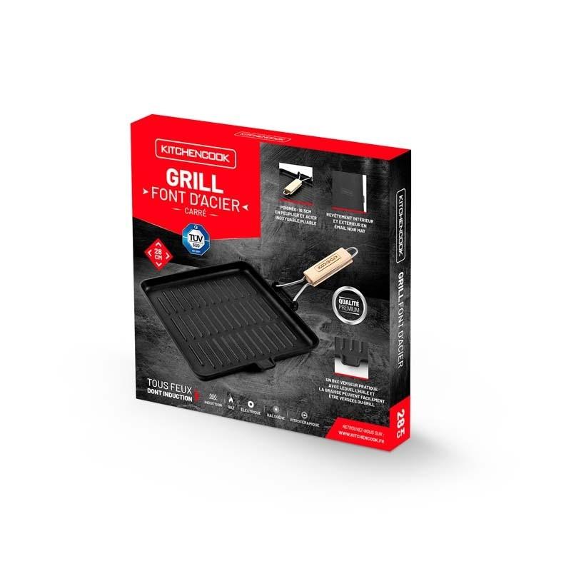 Kitchencook - Grill28 Tfi - Grill Carré Fonte D'aluminium 28 Cm - Revêtement Antiadhésif - Tous Feux Induction