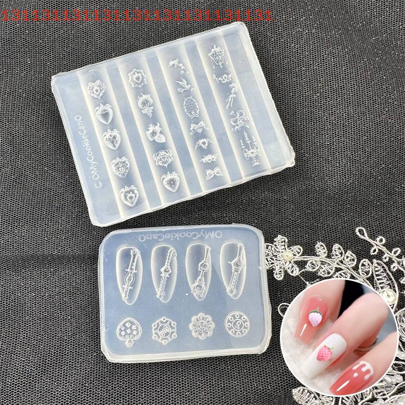 1Pcs Flute Instrument Shape Relief Manicure Mold Strawberry Silicone Nail Mold Nail Art Nail Template Nail Art Decorations