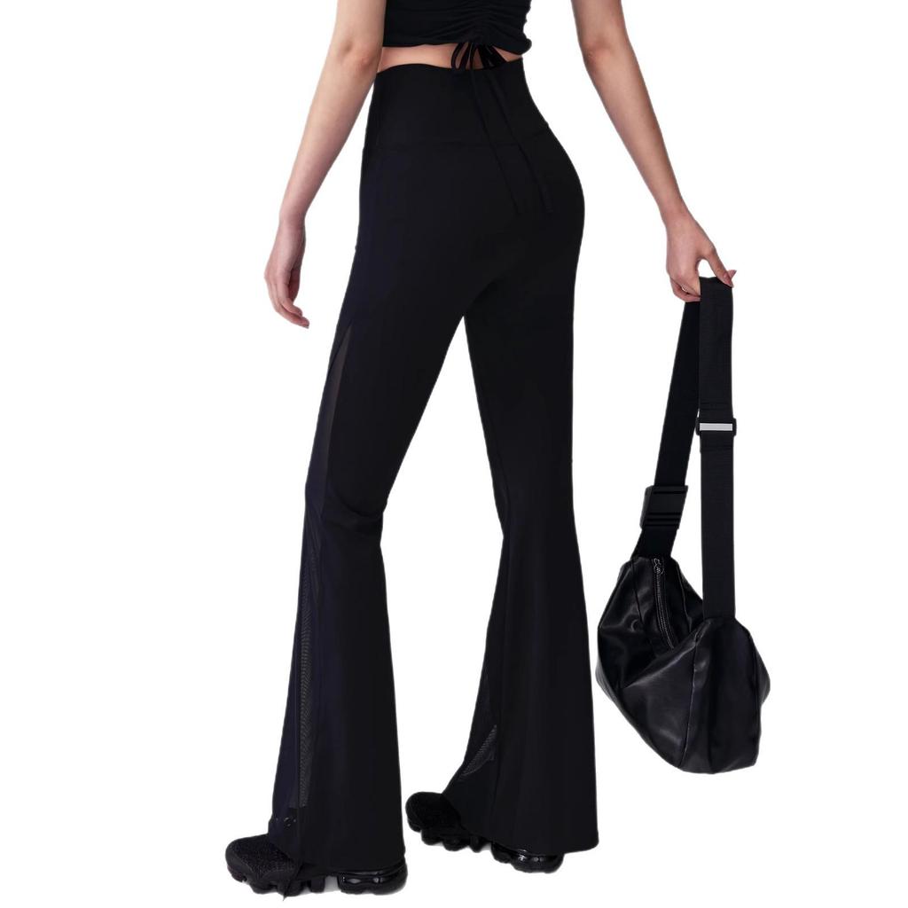 High-Waisted Breathable Yoga Pants with Mesh Stitching and Hip-Lift Design - Micro Flare Running and Training Leggings