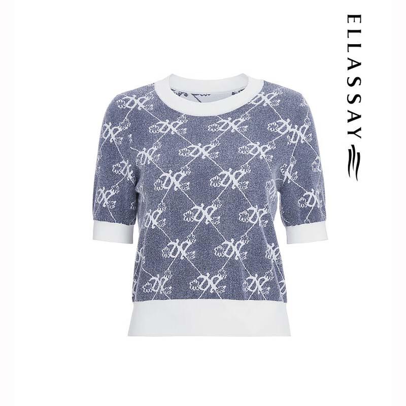 ELLASSAY Color-Block Monogram Knit Top