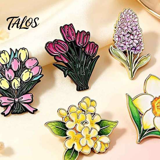 Durable Metal Brooch Enamel Floral Pin for Women, Daffodil Hyacinth Tulip Daily Wear Jewelry Lapel Pin, Decorative Badge Clothing Bags Scarves