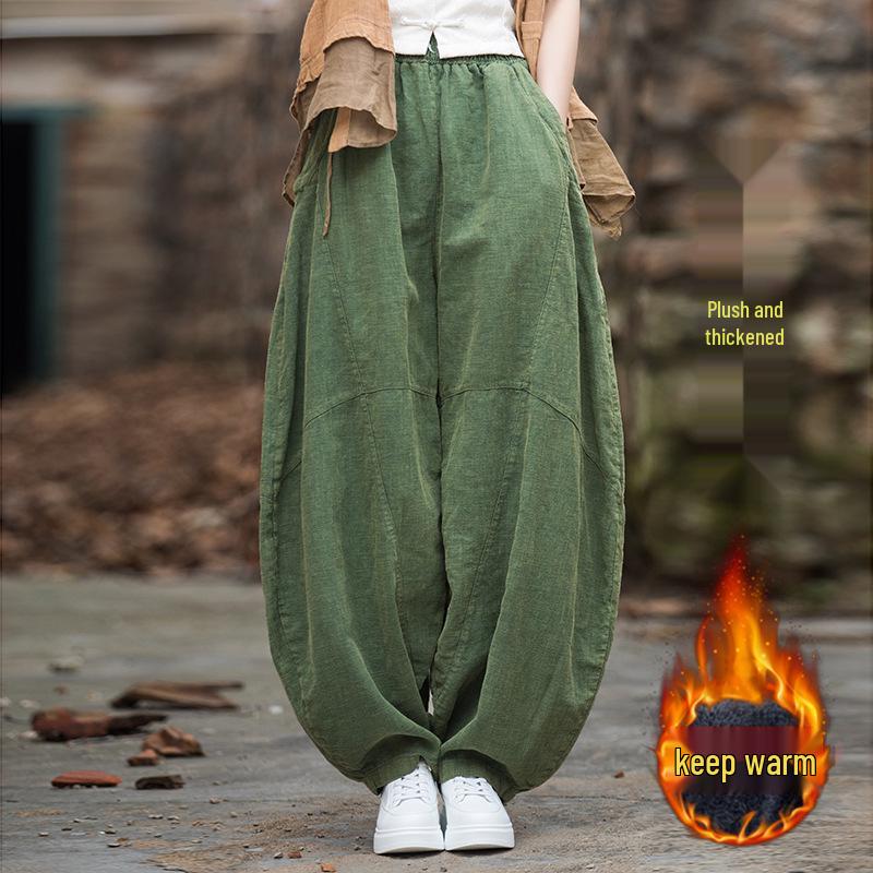 

Женские весенние хлопково-льняные брюки-фонарики из рами свободного кроя L (Original Free Size)