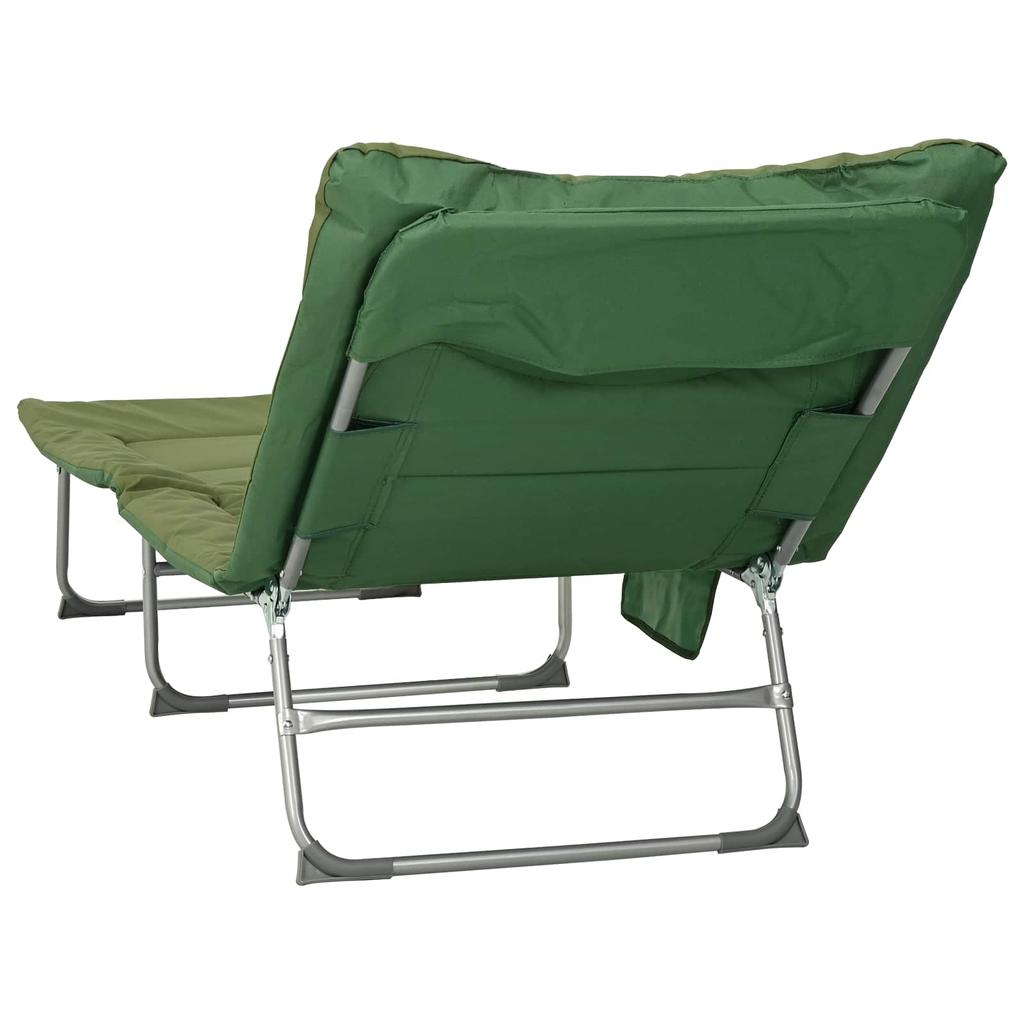 Folding Sun Lounger with Cushion Dark Green