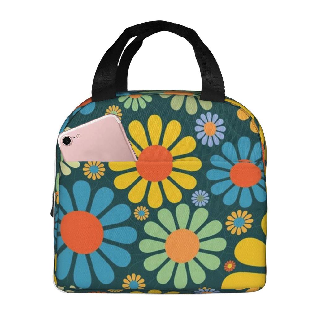 Cartoon Daisy Pattern Insulated Lunch Bag for Women Men Portable Thermal Cooler Insulated Lunch Box Picnic Travel Food Tote Bags