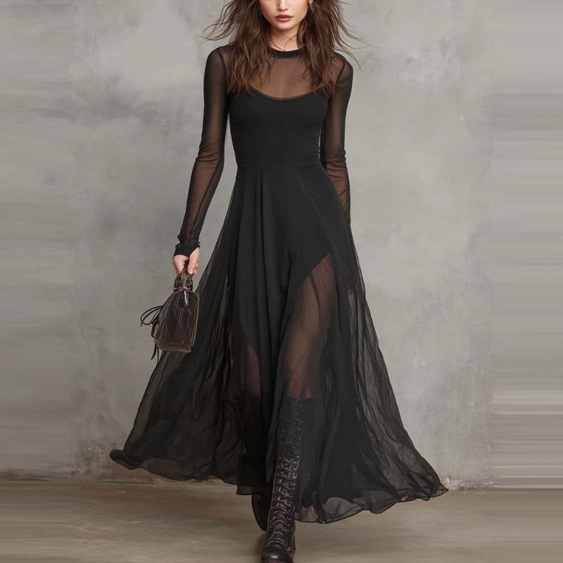 Fashion Temperament Dress Children Autumn and Winter Elegant Splicing Long-sleeved Fishtail Skirt