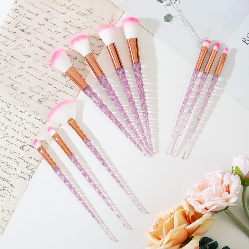10 Colorful Makeup Brushes, Crystal Makeup Brushes Spiral Handle Makeup Brush Set