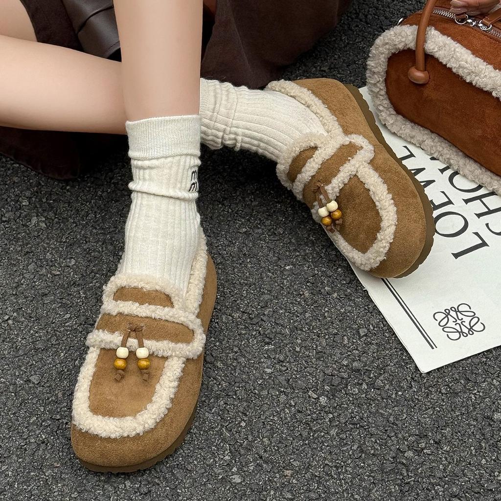 One-pedal Soft-soled Lazy Cotton Shoes 2025 Winter New Round Head Retro Flat Bottom Velvet Warm Boken Shoes Women