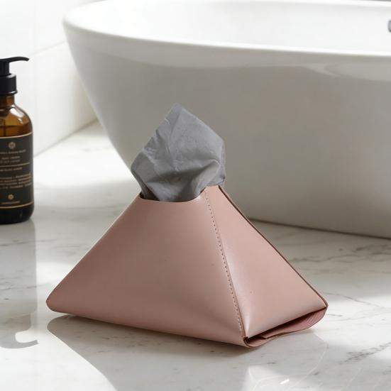 Faux Leather Tissue Holder Decorative Tissue Box Cover Pyramid Tissue Box Case Tabletop Tissue Dispenser