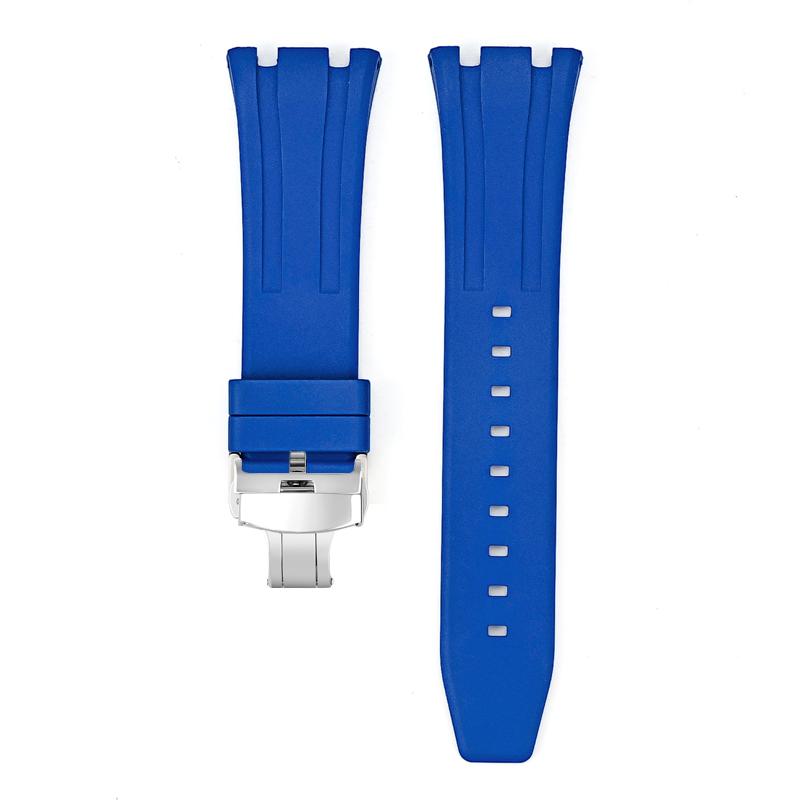 

26mm Soft FKM Fluoro Rubber Strap for AP Audemars Piguet Royal Oak 15400/15500/26331 Stainless Steel Butterfly Buckle Watch Band A синій