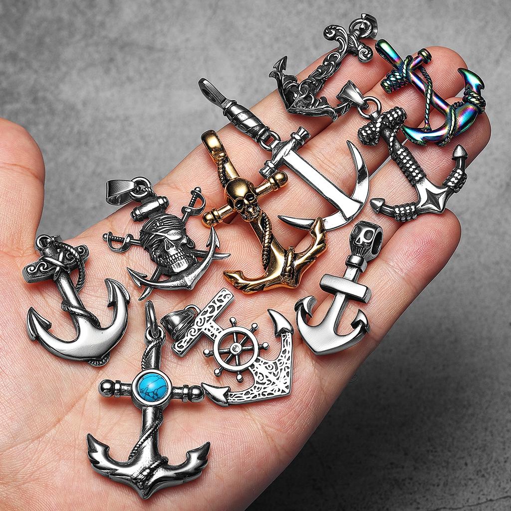Skull Anchor Amulets Stainless Steel Jewelry Men Necklaces with Pendant for Male Women Punk Hip Hop Accessories Gifts Wholesale