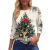 Women's Fashion Casual Round Neck 3/4 Sleeve Loose  Printed T-Shirt Ladies Top