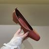 Leather 3.5cm thick heel middle heel single shoes women's spring and autumn new French square head professional work non-grinding feet grandma shoes