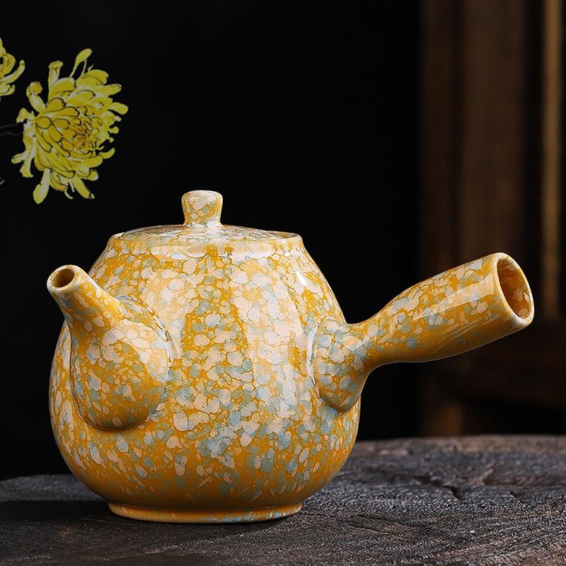 Retro Japanese Style Tea Pot with Side Handle, Lifting Beam, Anti Scalding Ceramic Tea Pot, Household Kung Fu Tea Set