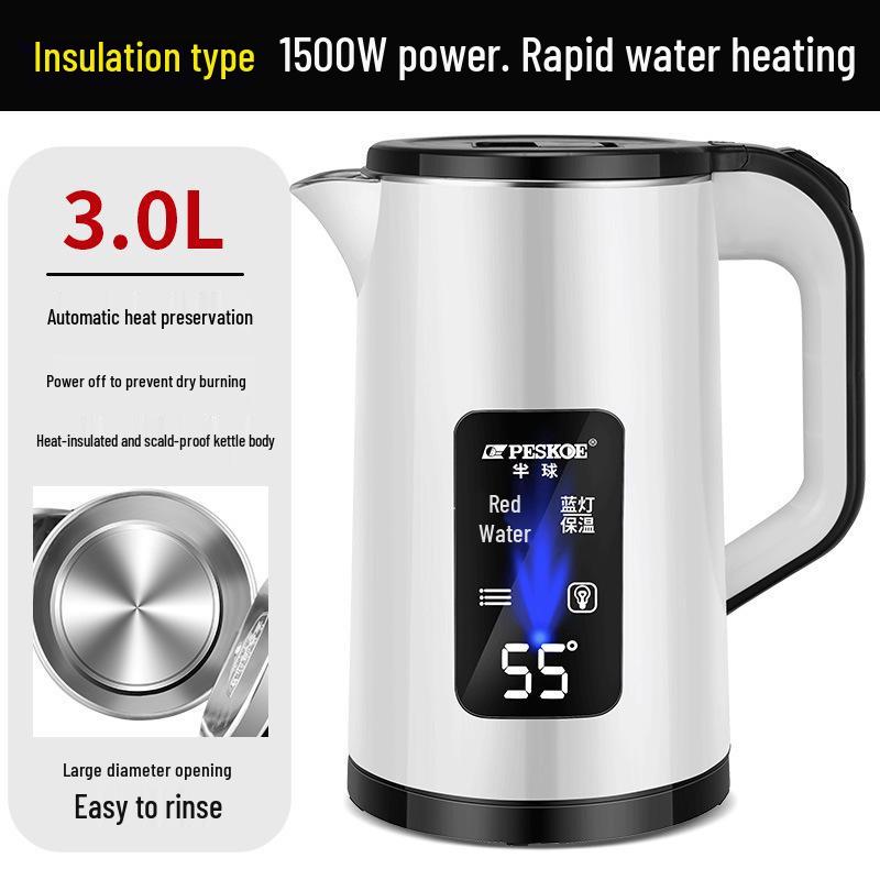 Durable Electric Kettle with Integrated Insulation, Large Capacity, and Fully Automatic Features