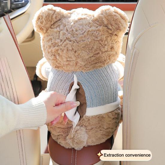 Car Trash Can with Tissue Box Cute Bear Design Plush Doll Waterproof Inner Bucket Car Armrest Organizer Fits Most Center Consoles
