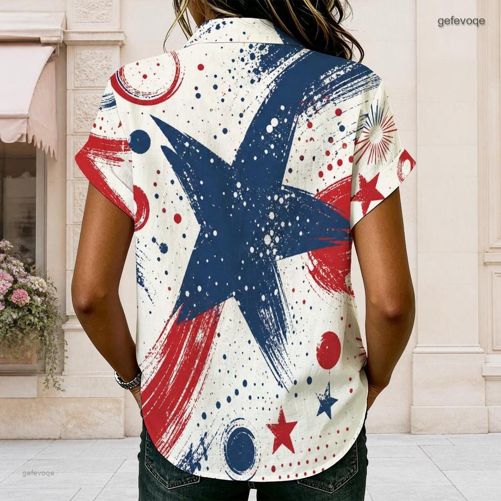 Womens Plus Size Collared Short Sleeve Shirt Colorful Rainbow Heart Print Button Front Casual Summer Top
