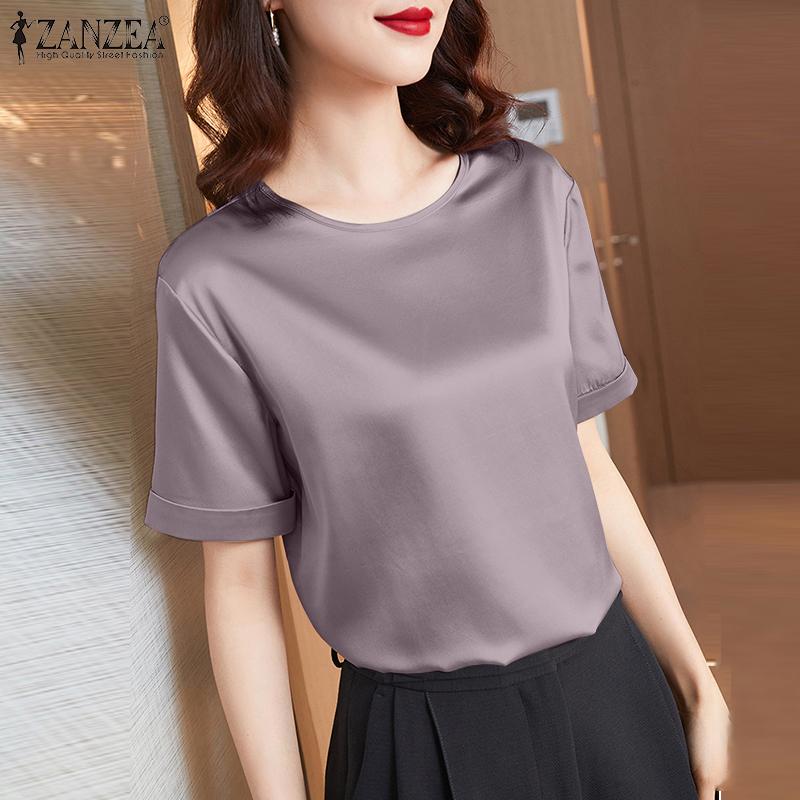 

ZANZEA Женская повседневная летняя блузка с круглым вырезом и короткими рукавами