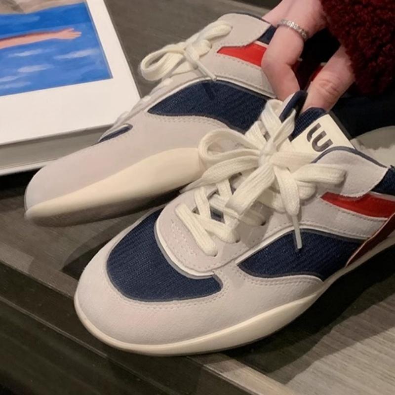 Fashion Spring 2025 New Breathable Versatile Casual Soft Bottom Women Shoes Vintage Color Block Deutsche Training Sneakers Outdoor Flats