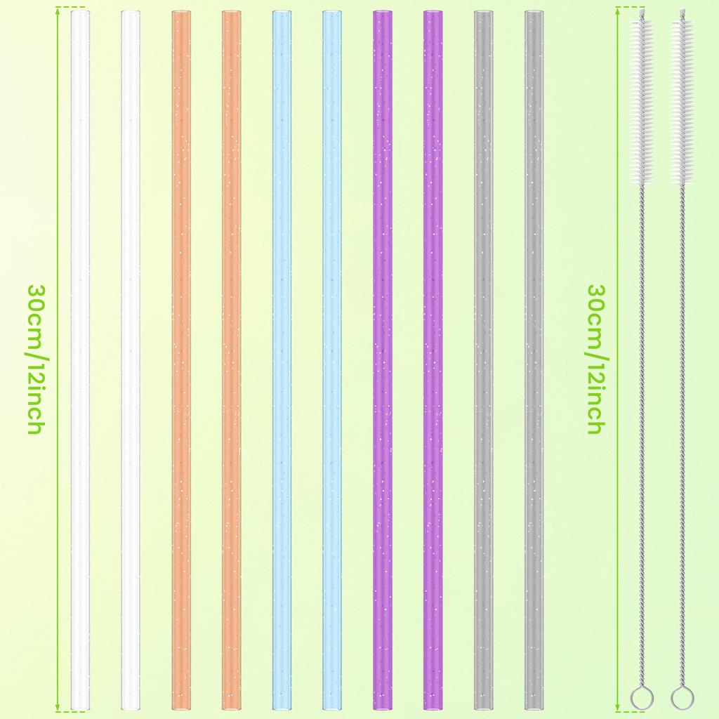 24/10Pcs Multicolor Drinking Straws Reusable Safe PP Plastic Straws with Cleaning Brush for Milk Tea Bar Wedding Party Picnic