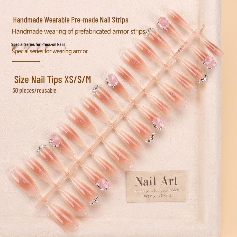 

Xiaohongshu Autumn Glitter Cat Eye Press-On Nails - High-End Blush Nail Tips