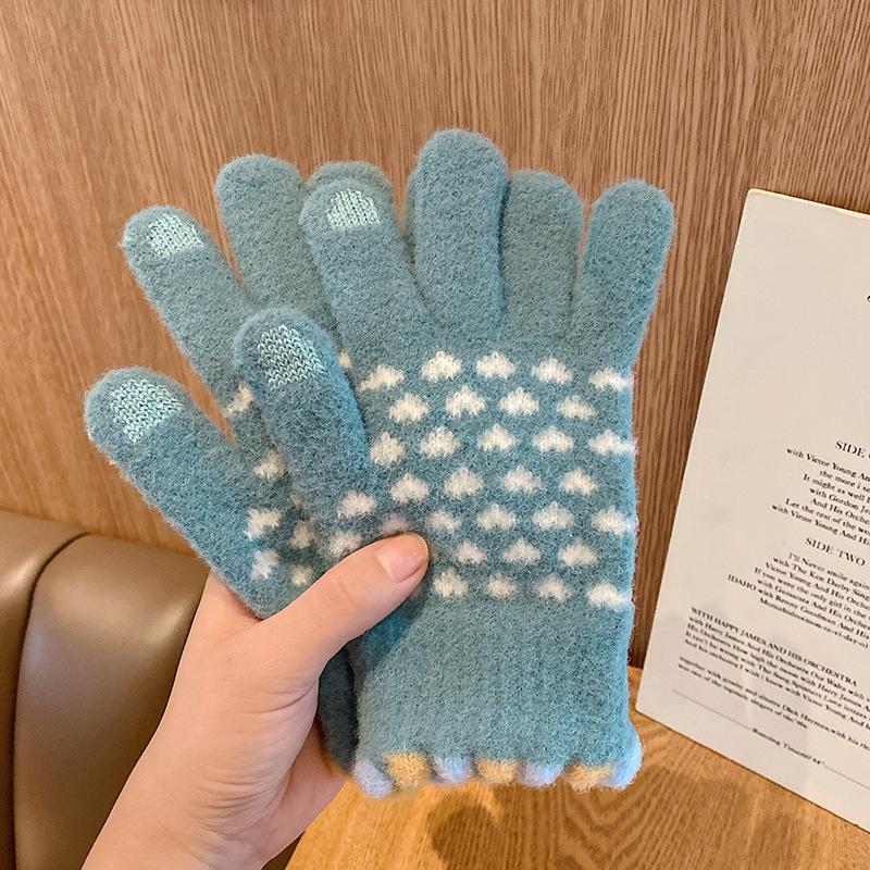 Winter Touchscreen Warme Handschuhe für Damen, Koreanische Version, Kältefestes Radfahren, Niedliche Plüschgestrickte Verdickte Ins Woll Trendy