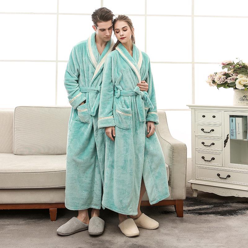 Lounge Robes Comfortable Elegant Autumn and Winter Thickening Plus Large Size Mink Flannel Couple Robe Men Splicing Inlaid Color Facecloth Bathrobe