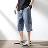 Jeans estivi da uomo, pantaloni in denim, pantaloncini casual al polpaccio, pantaloni capri dritti con coulisse in cotone lavato, taglia grande 8XL