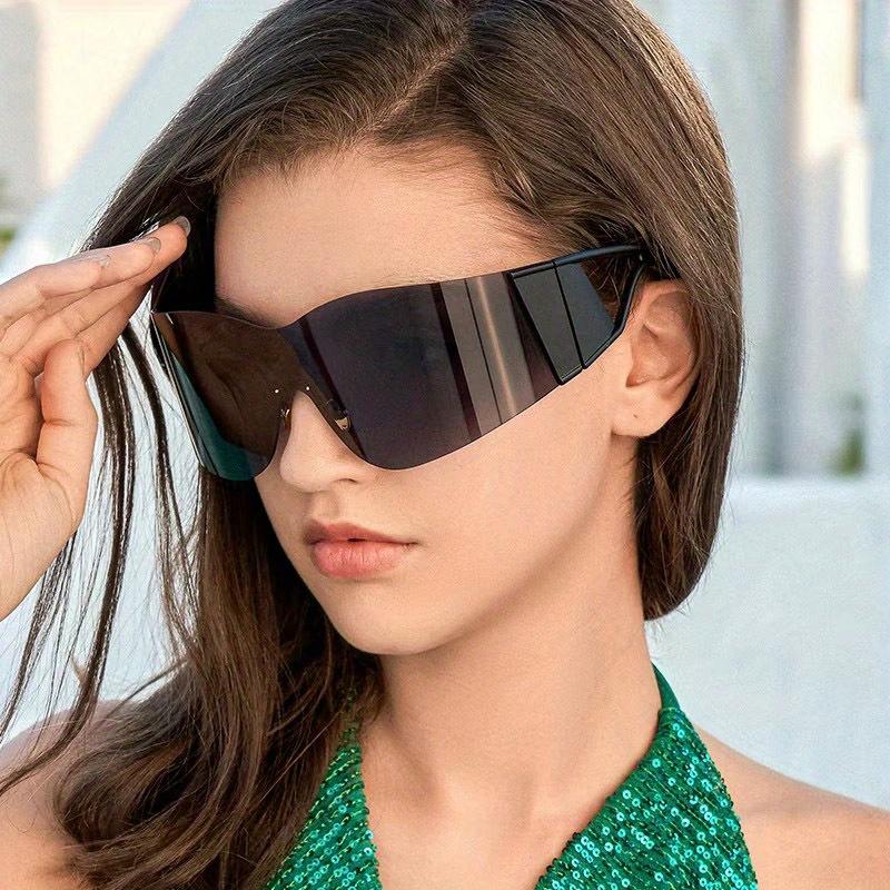 Non-polarized Rimless Sunglasses Women Men Stylish Punk Glasses Y2k Eyelasses Brand Designer One-Piece Frame Daily Stylish Accessories