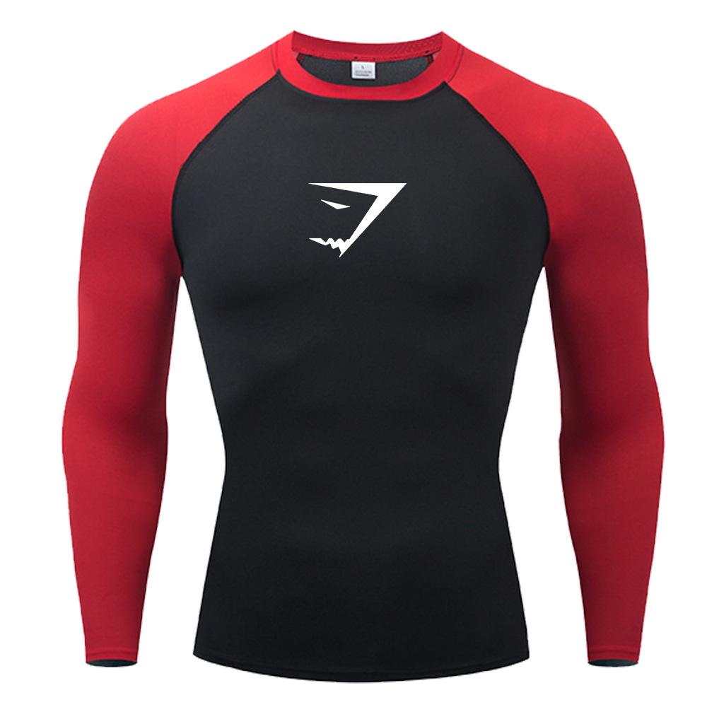 Мужской компрессионный топ с длинным рукавом GYMSHARK Quick Dry - Высокая эластичность, Дышащий, Дизайн Color Block