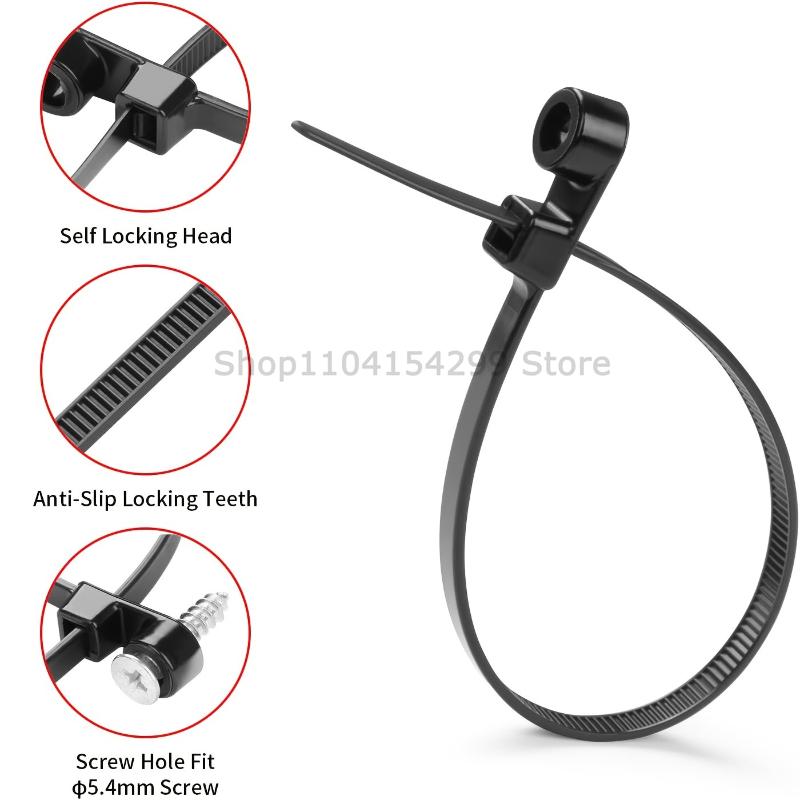 500-100PCS Screw Hole Cable Ties Reusable Fixed Nylon Cable Ties Self-locking Cord Ties Straps Fastening Loop Office Organizer