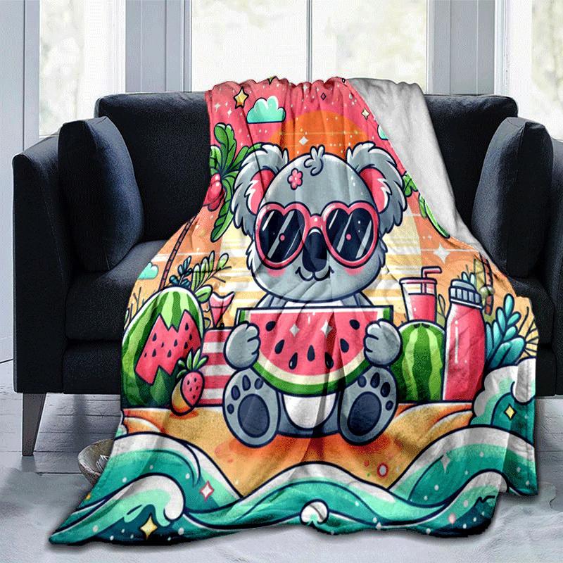 1pc Cute Animals Printing Lightweight Flannel Blanket, Comfortable and Warm Blanket, for Camping Sofa Bed and Couch Office, In All Seasons