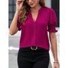 Blusa da Donna Scollo a V Manica Corta a Palloncino Vestibilità Regolare Casual Monocolore Top con Polsino Arricciato