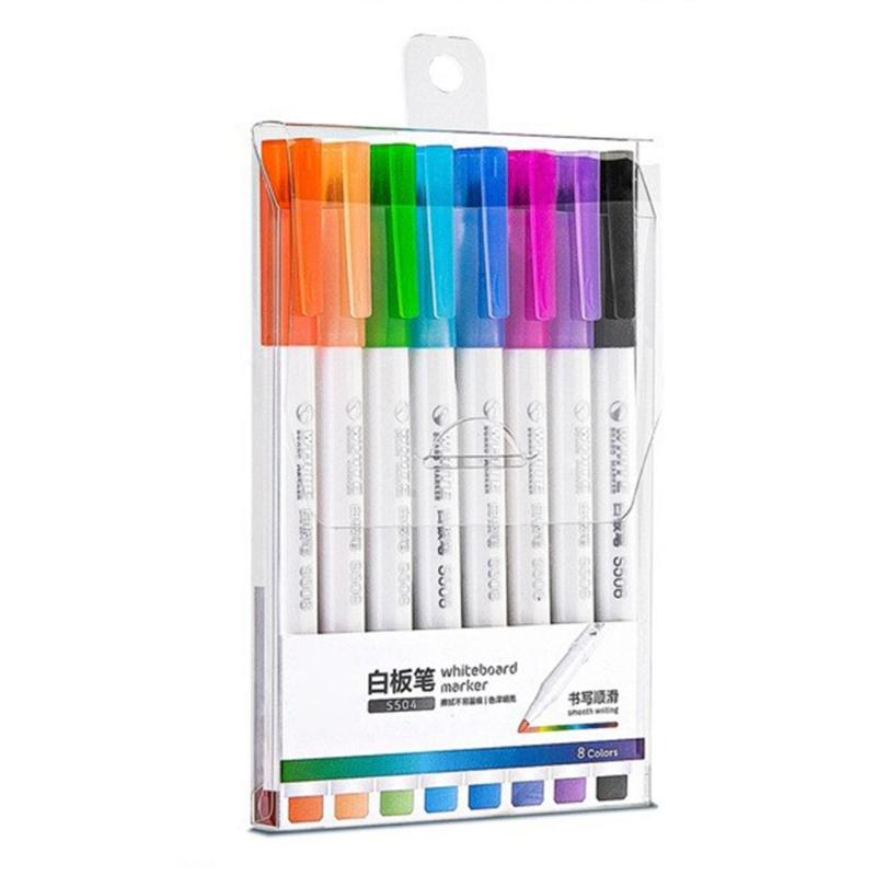8Pcs Erasable Marker Pen 8 Color Colored Marker Water Based Inks Fast Drying Whiteboard Marker for Office Supplies