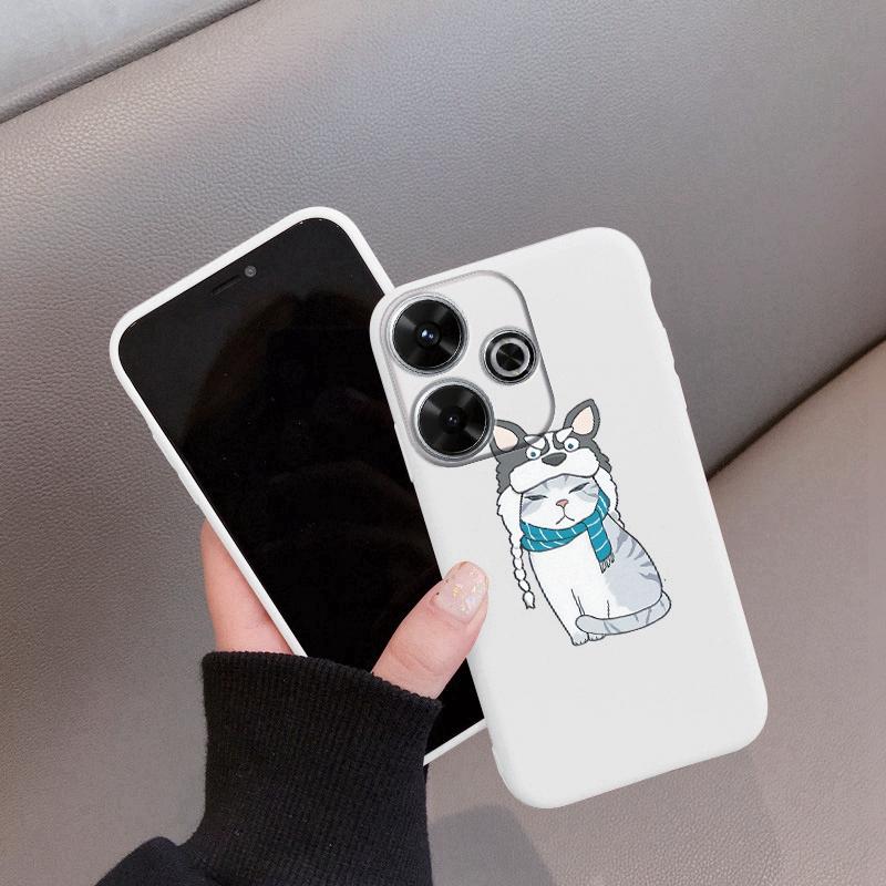 

М який силіконовий чохол з мультяшним котом для Samsung A55 M35 S24 Xiaomi Redmi Note 13 Pro 13C 14T Poco C65 iPhone Huawei Honor 200 Lite Realme Shockproof Cover Realme 12 5G білий